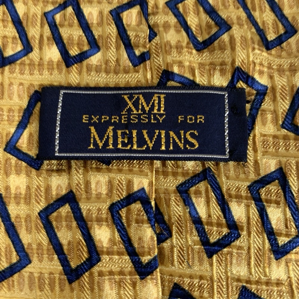 XMI Expressly for MELVINS Tie Men's 100% Silk Geometric Yellow Blue USA 4.0"*